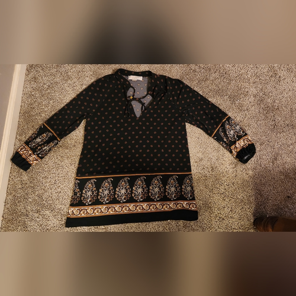 Michael Kors Black and Gold Floral Shirt Size Small Womens